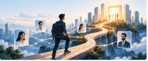Professional on a glowing path toward opportunity and connected talent
