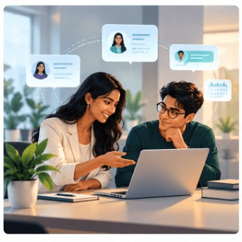 Recruiters and hiring partners collaborating with digital connectivity