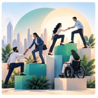 Inclusive team supporting one another to reach shared career goals