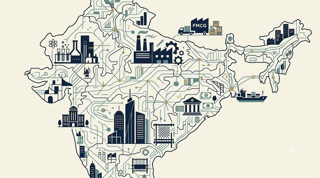 Map of India showing connected industries and cities